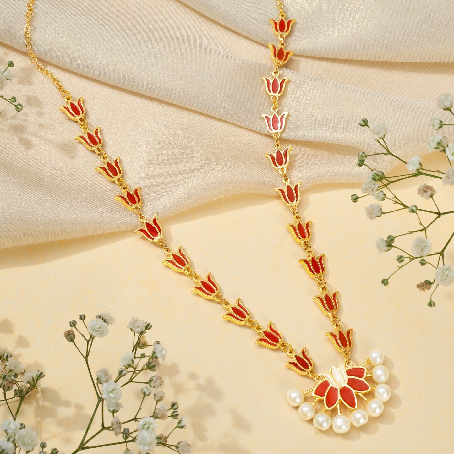 Teejh Kalini Red and Gold Enamel Princess Necklace
