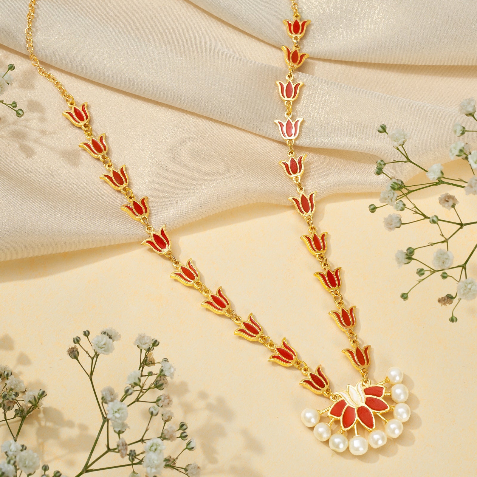 Teejh Kalini Red and Gold Enamel Princess Necklace