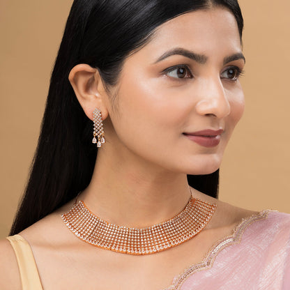 Teejh Rhinestone Rani CZ Stones Rosegold Necklace Set