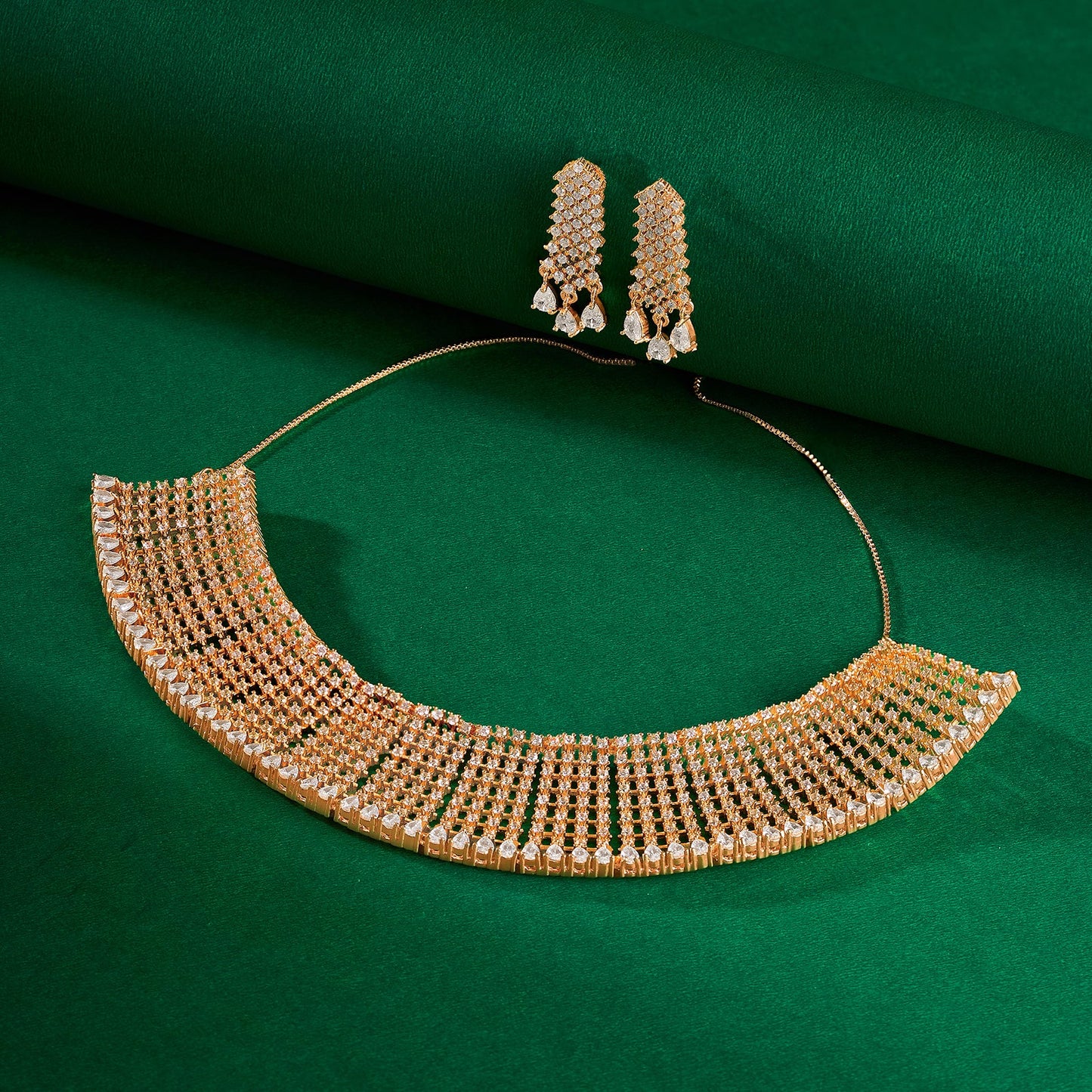 Teejh Rhinestone Rani CZ Stones Rosegold Necklace Set