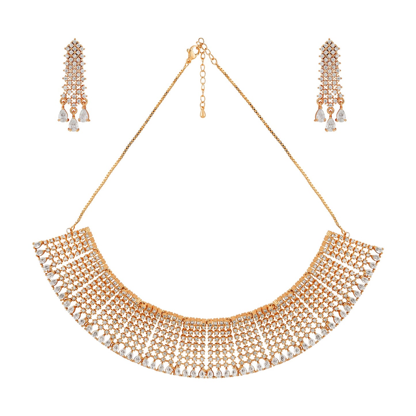 Teejh Rhinestone Rani CZ Stones Rosegold Necklace Set