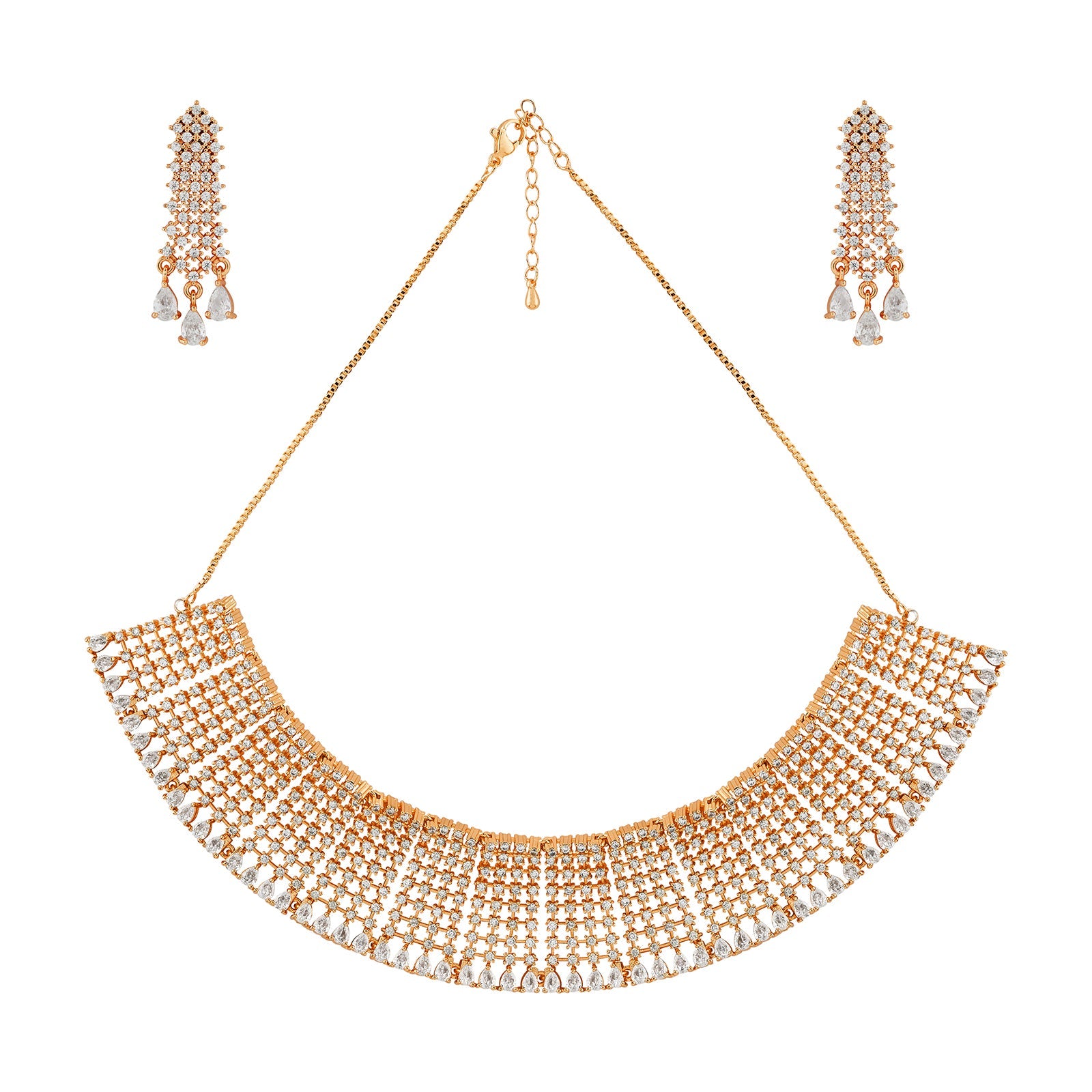 Teejh Rhinestone Rani CZ Stones Rosegold Necklace Set