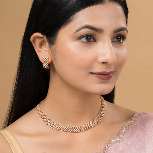 Teejh Shimmering Shakti  CZ Stones Rosegold Necklace Set