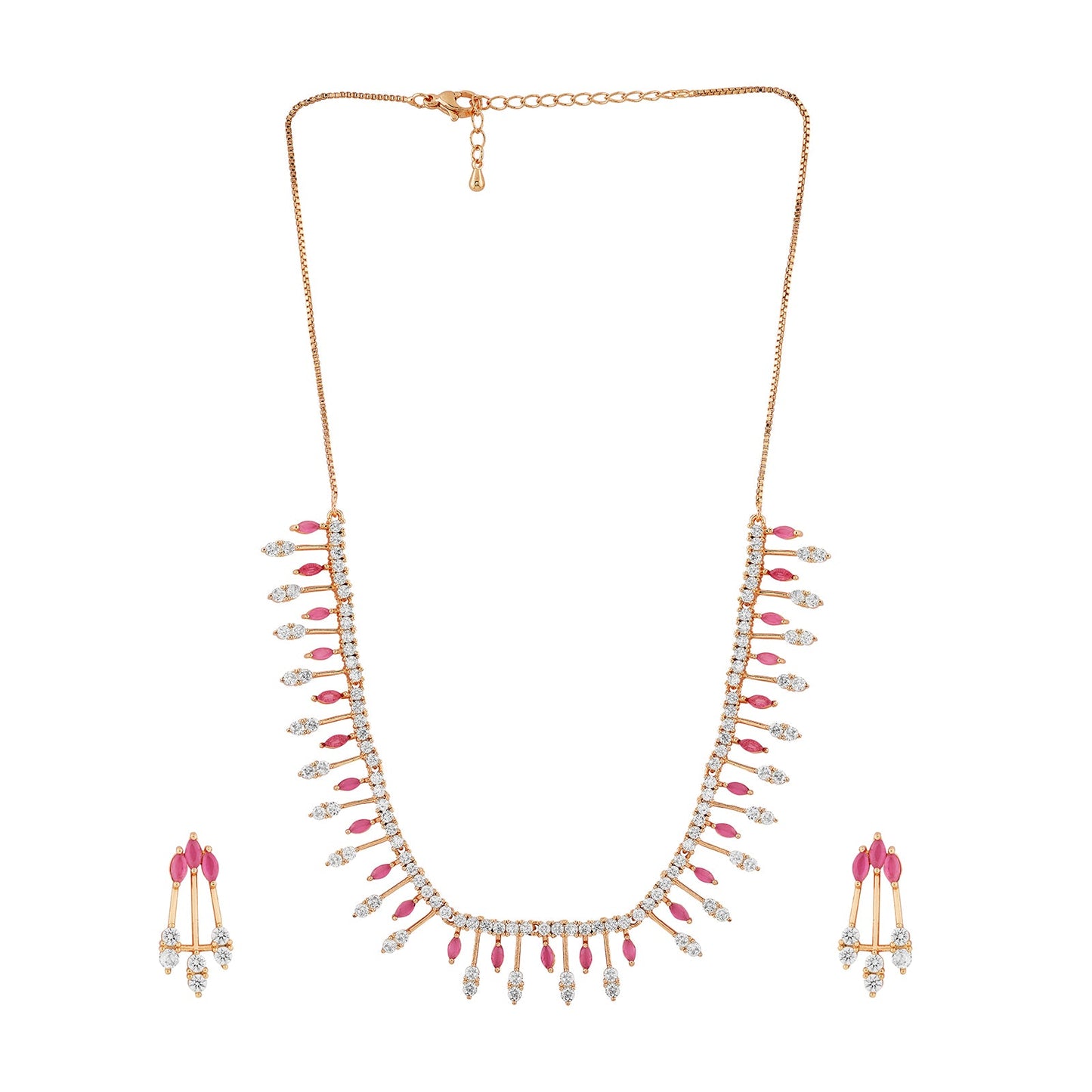Teejh Madhur Mantra Cz stones Ruby and  Rosegold Necklace Set