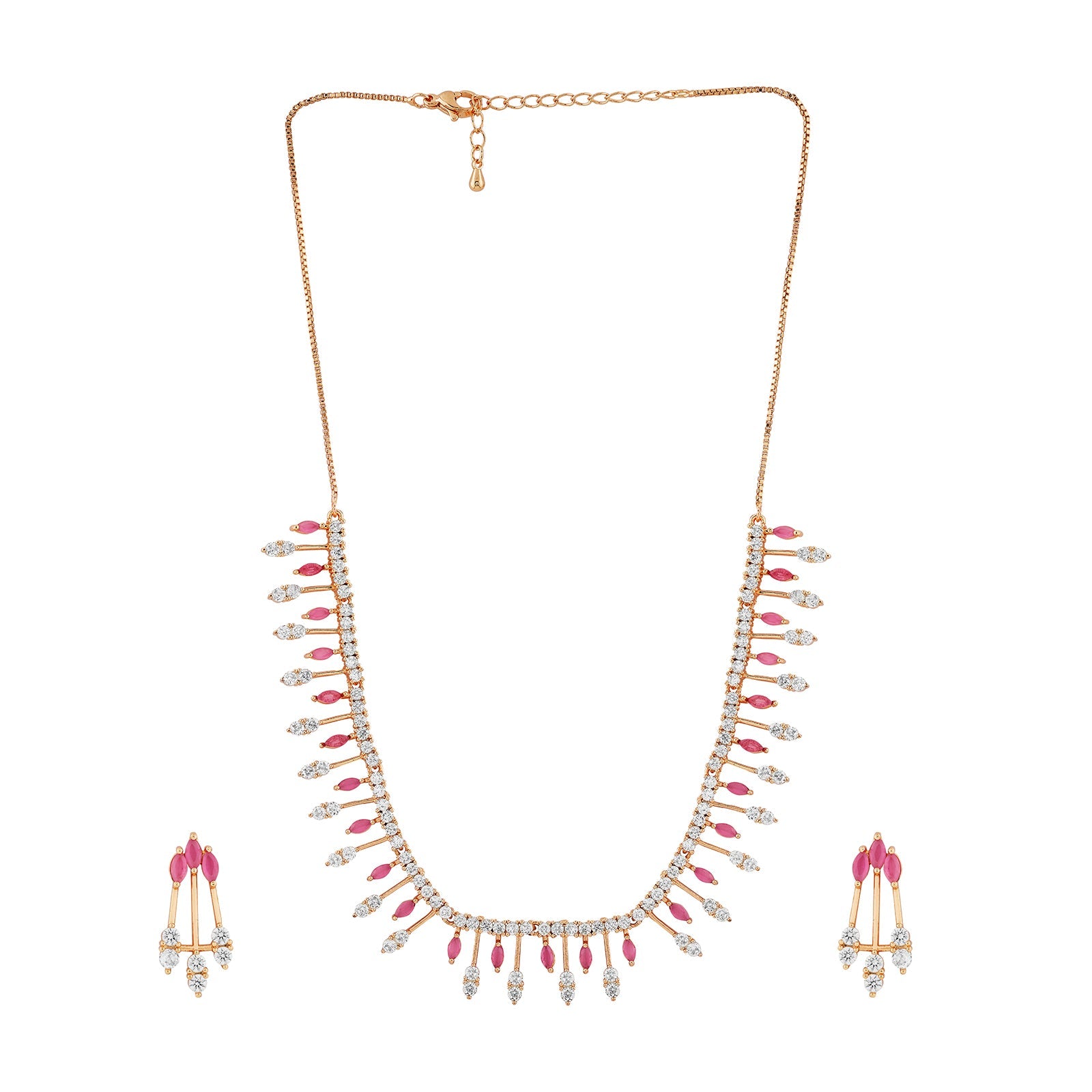 Teejh Madhur Mantra Cz stones Ruby and  Rosegold Necklace Set