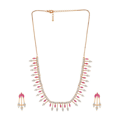 Teejh Madhur Mantra Cz stones Ruby and  Rosegold Necklace Set