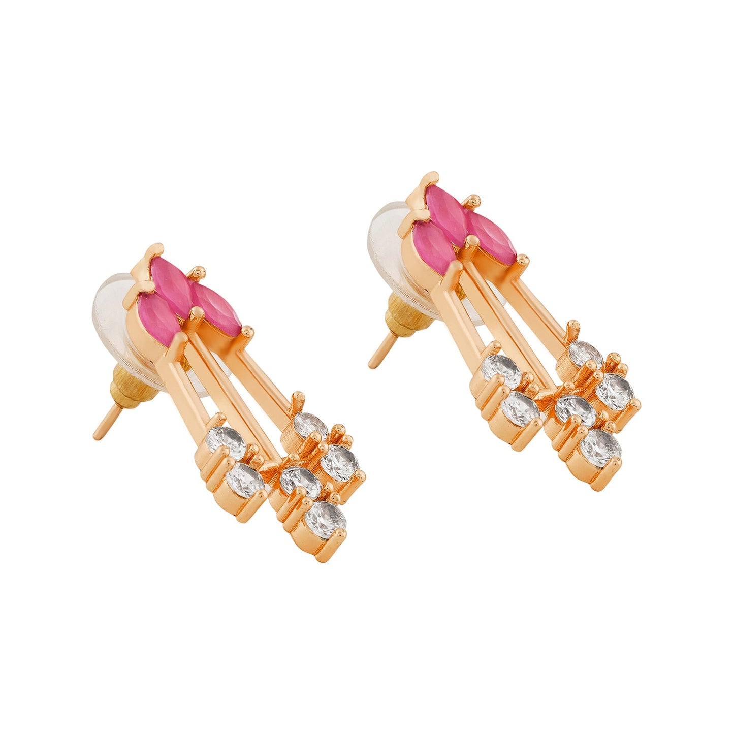Teejh Madhur Mantra Cz stones Ruby and  Rosegold Necklace Set