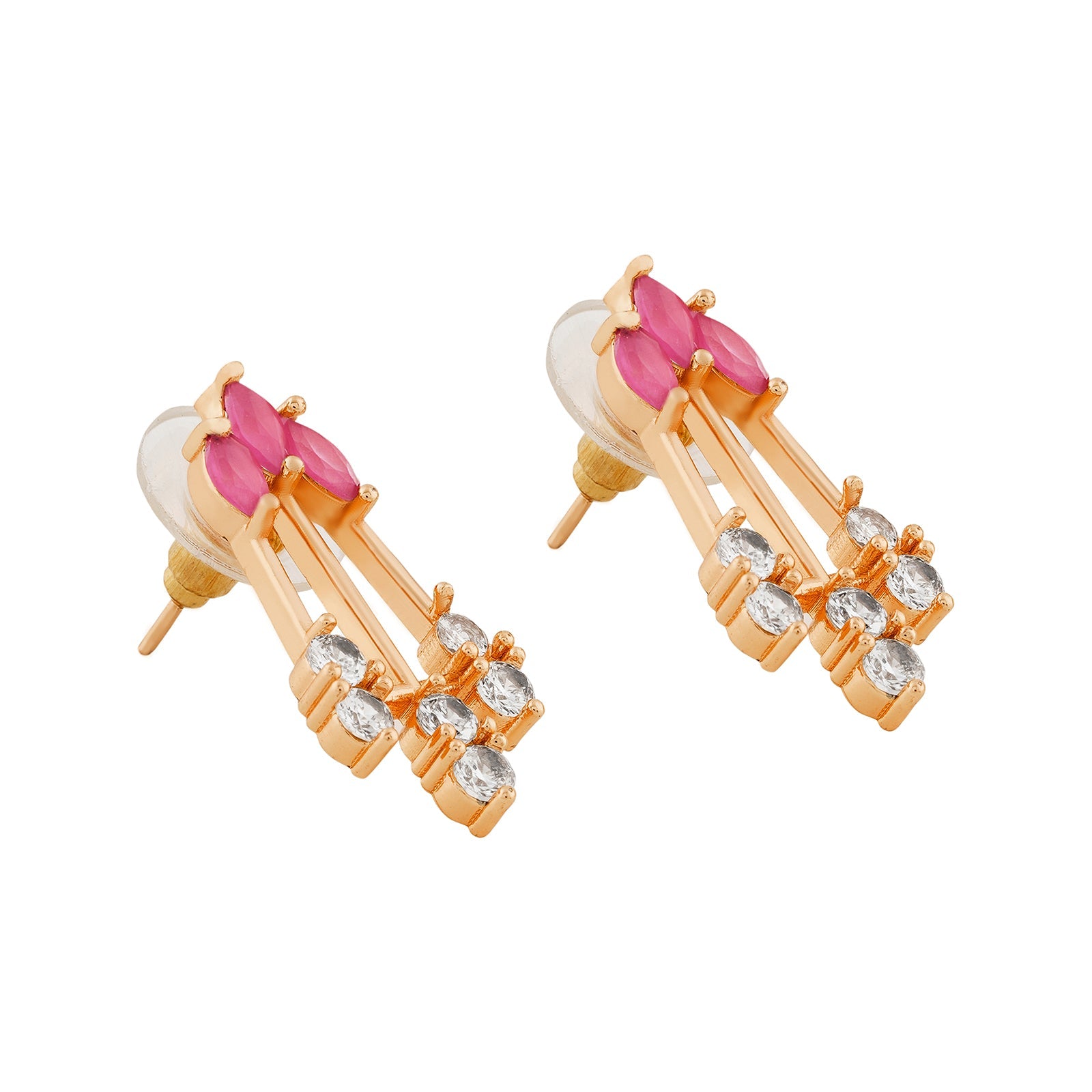 Teejh Madhur Mantra Cz stones Ruby and  Rosegold Necklace Set