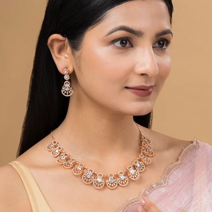 Teejh Chandni Charisma  CZ Stones Rosegold Necklace Set