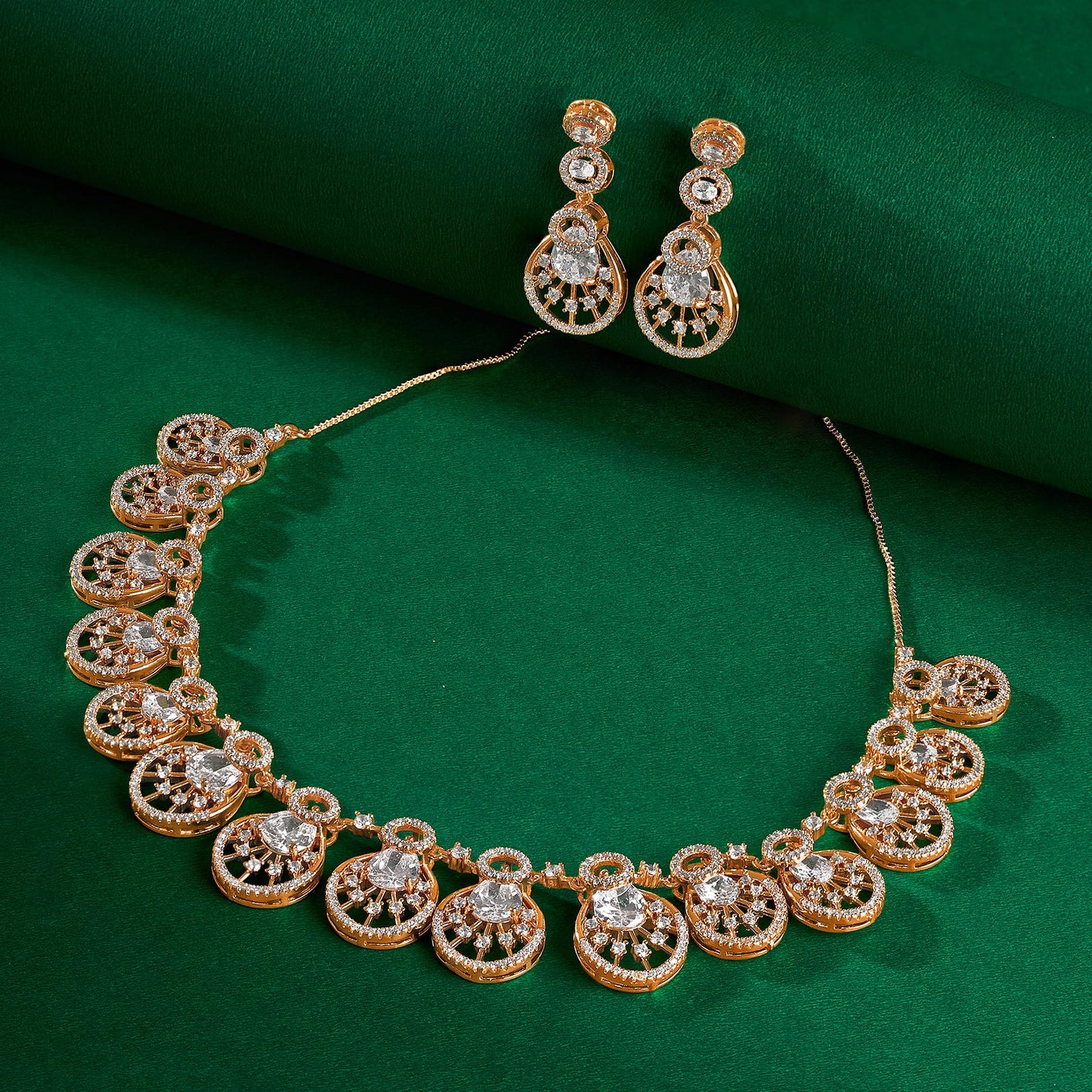 Teejh Chandni Charisma  CZ Stones Rosegold Necklace Set