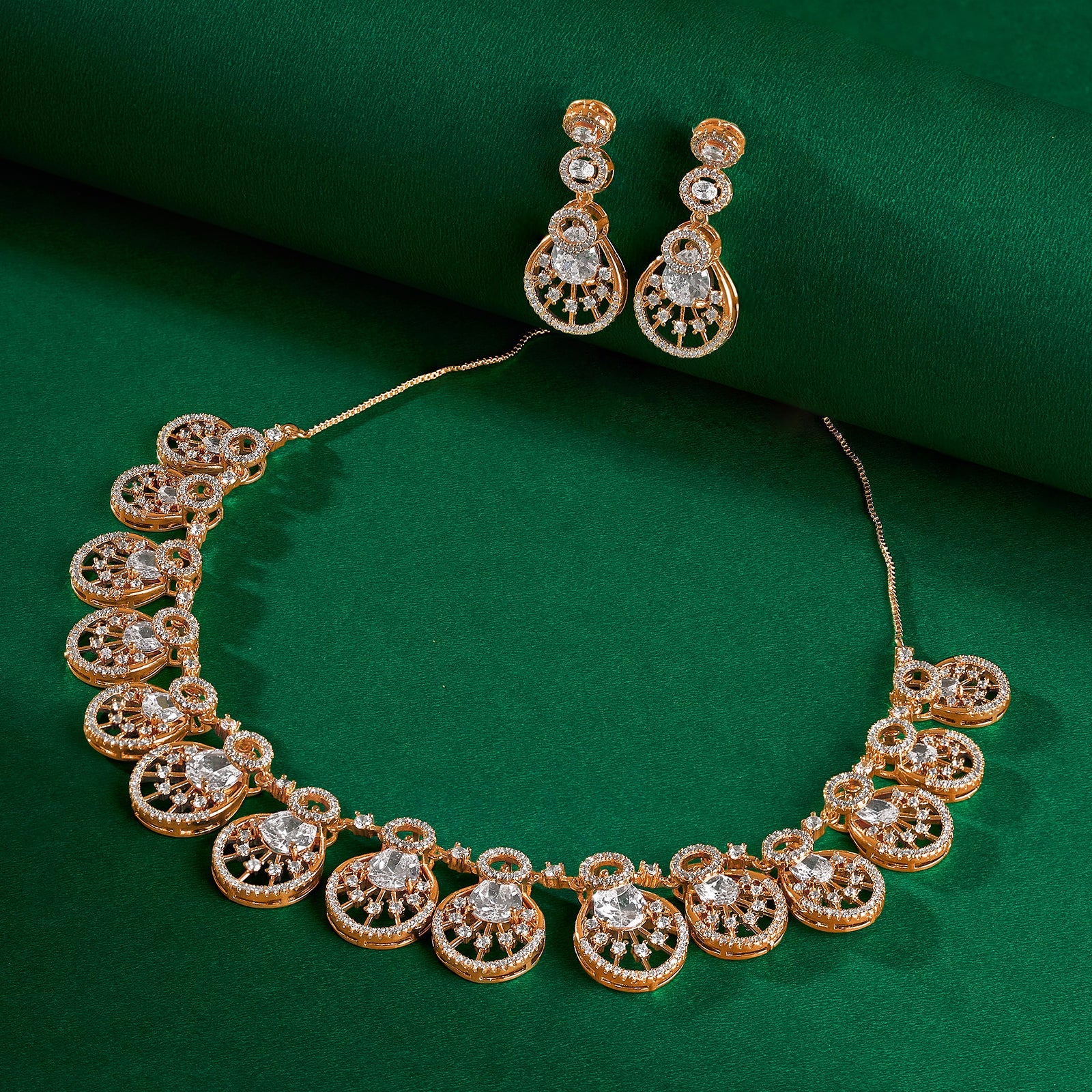 Teejh Chandni Charisma  CZ Stones Rosegold Necklace Set