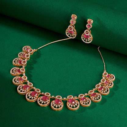 Teejh Chandni Charisma Red and Rosegold CZ stones Necklace Set