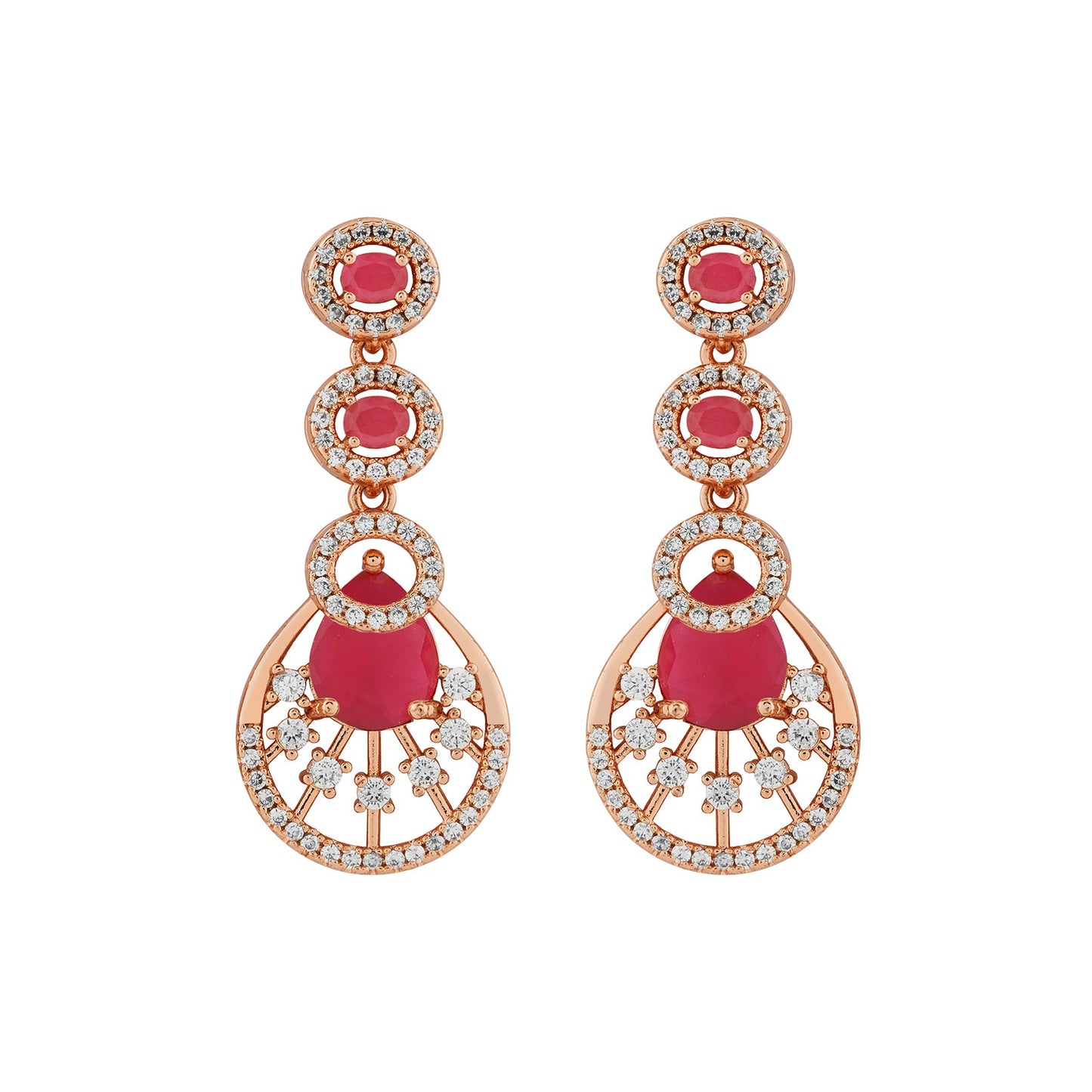 Teejh Chandni Charisma Red and Rosegold CZ stones Necklace Set