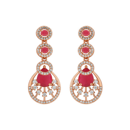 Teejh Chandni Charisma Red and Rosegold CZ stones Necklace Set