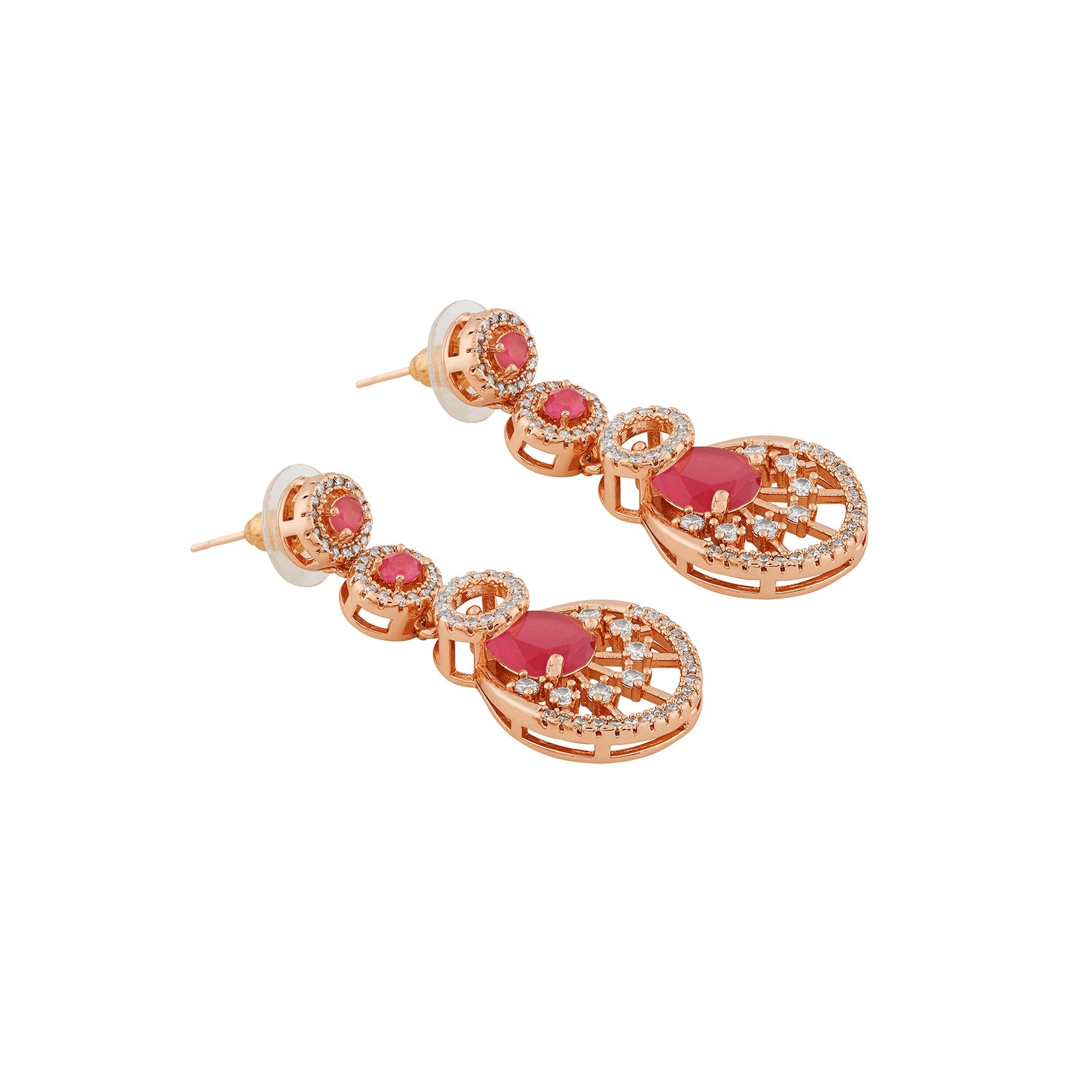 Teejh Chandni Charisma Red and Rosegold CZ stones Necklace Set