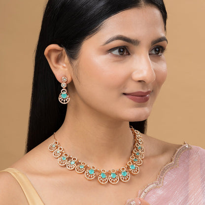 Teejh Chandni Charisma AquaGreen and Rosegold CZ stones Necklace Set