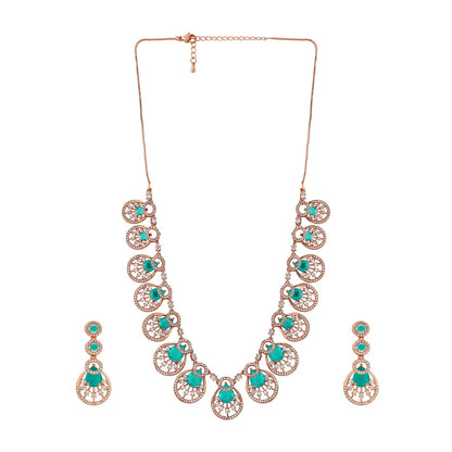 Teejh Chandni Charisma AquaGreen and Rosegold CZ stones Necklace Set