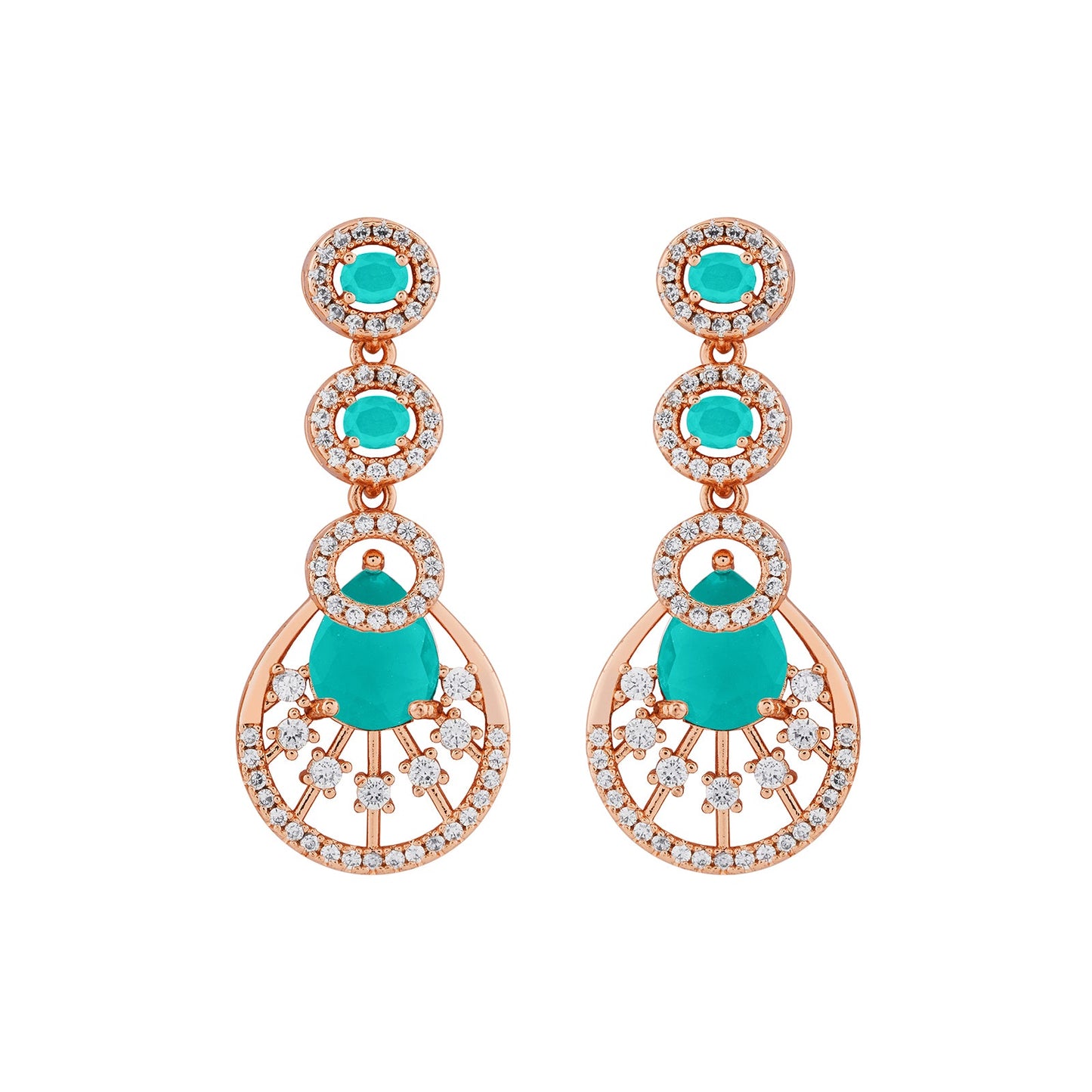 Teejh Chandni Charisma AquaGreen and Rosegold CZ stones Necklace Set