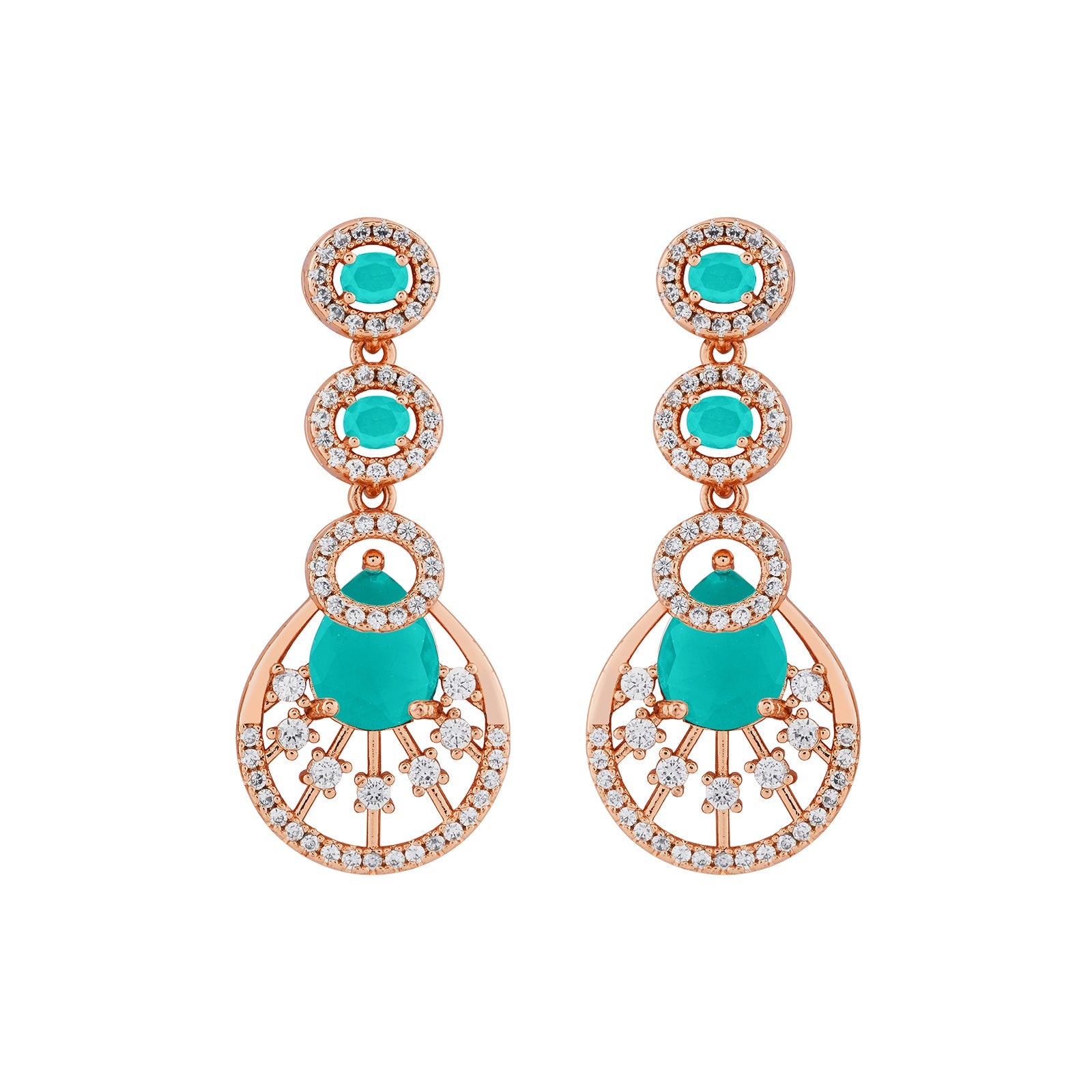 Teejh Chandni Charisma AquaGreen and Rosegold CZ stones Necklace Set