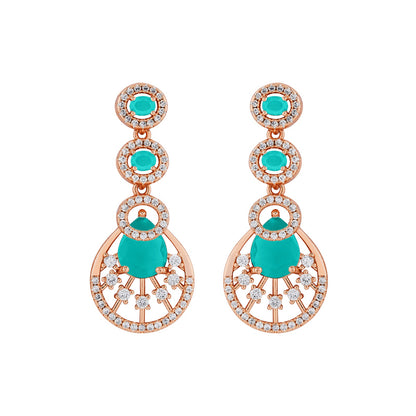 Teejh Chandni Charisma AquaGreen and Rosegold CZ stones Necklace Set