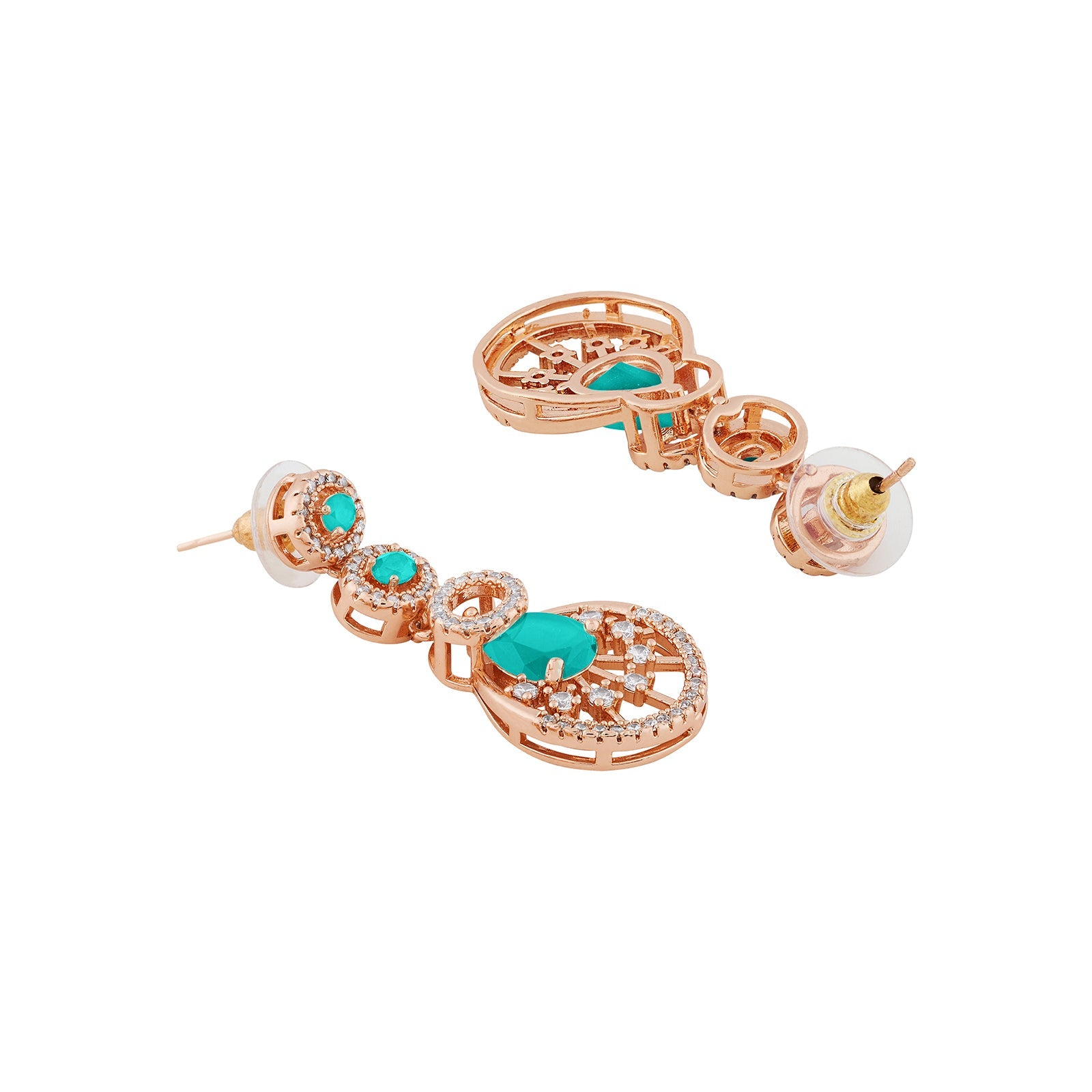 Teejh Chandni Charisma AquaGreen and Rosegold CZ stones Necklace Set
