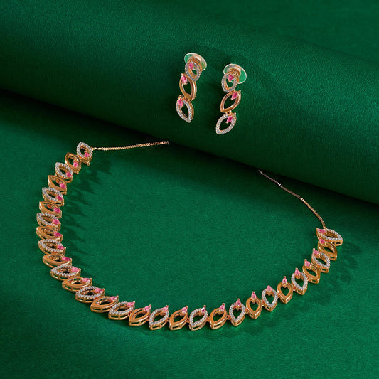 Teejh Lalitha Lustre Red and Rosegold CZ Stones Necklace Set