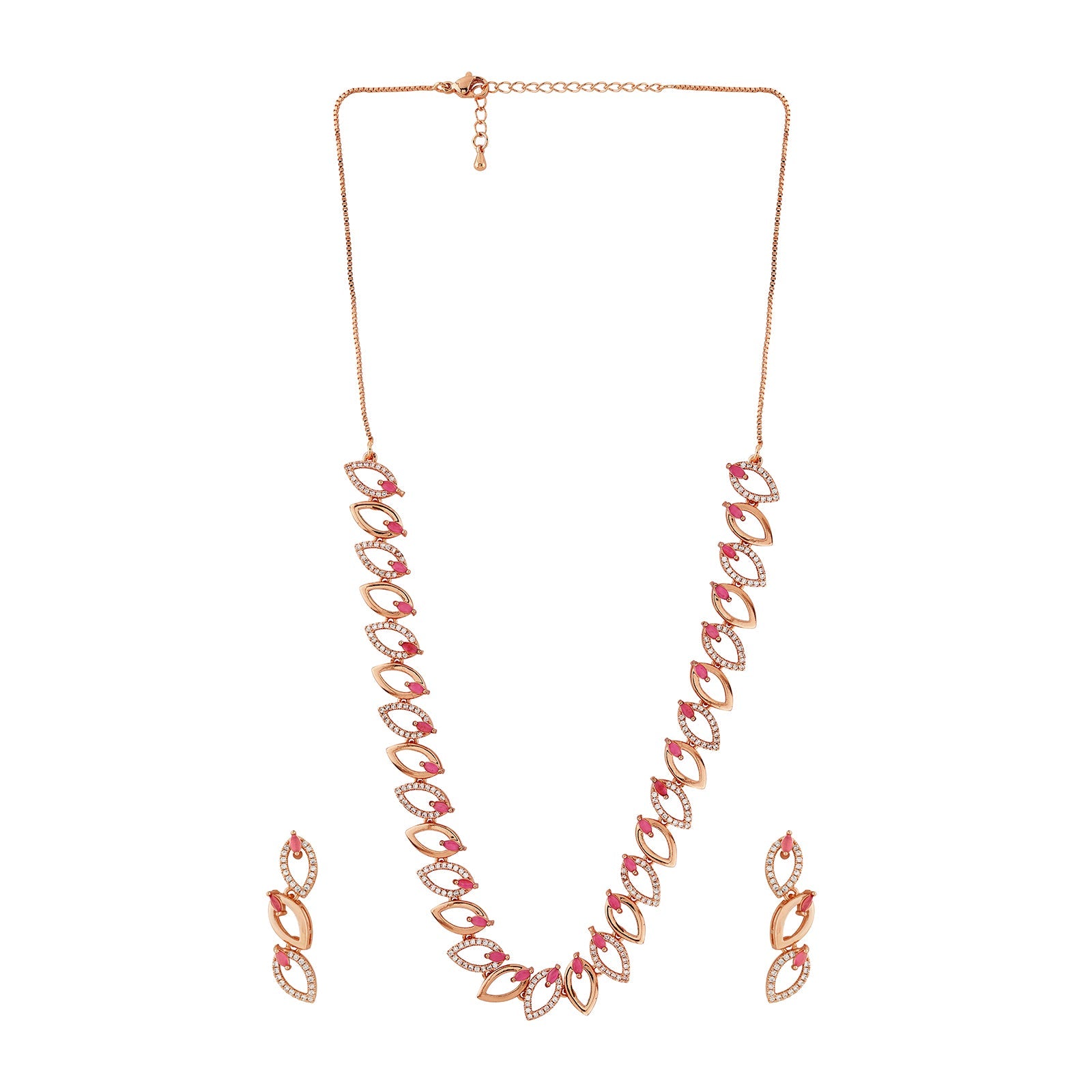 Teejh Lalitha Lustre Red and Rosegold CZ Stones Necklace Set
