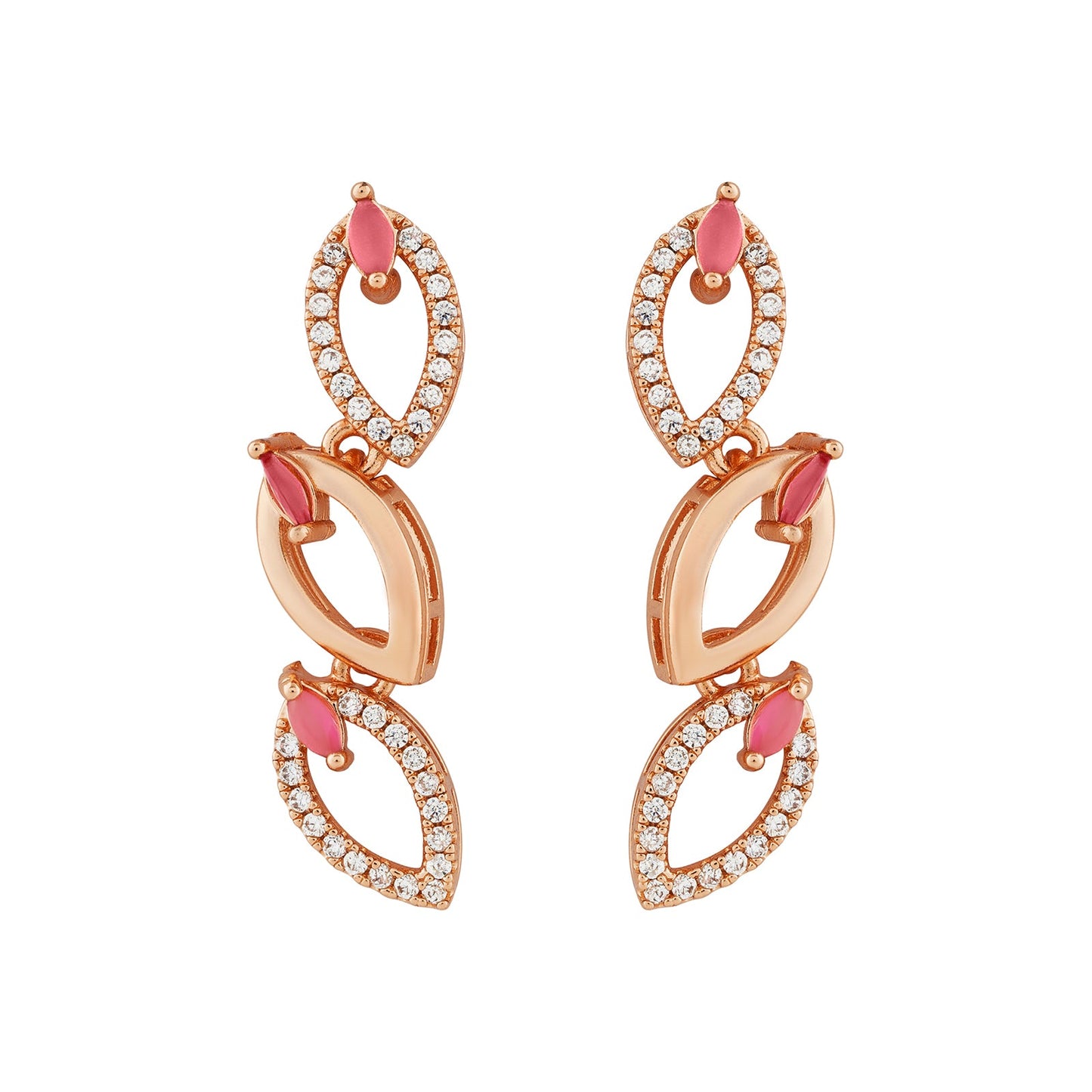 Teejh Lalitha Lustre Red and Rosegold CZ Stones Necklace Set