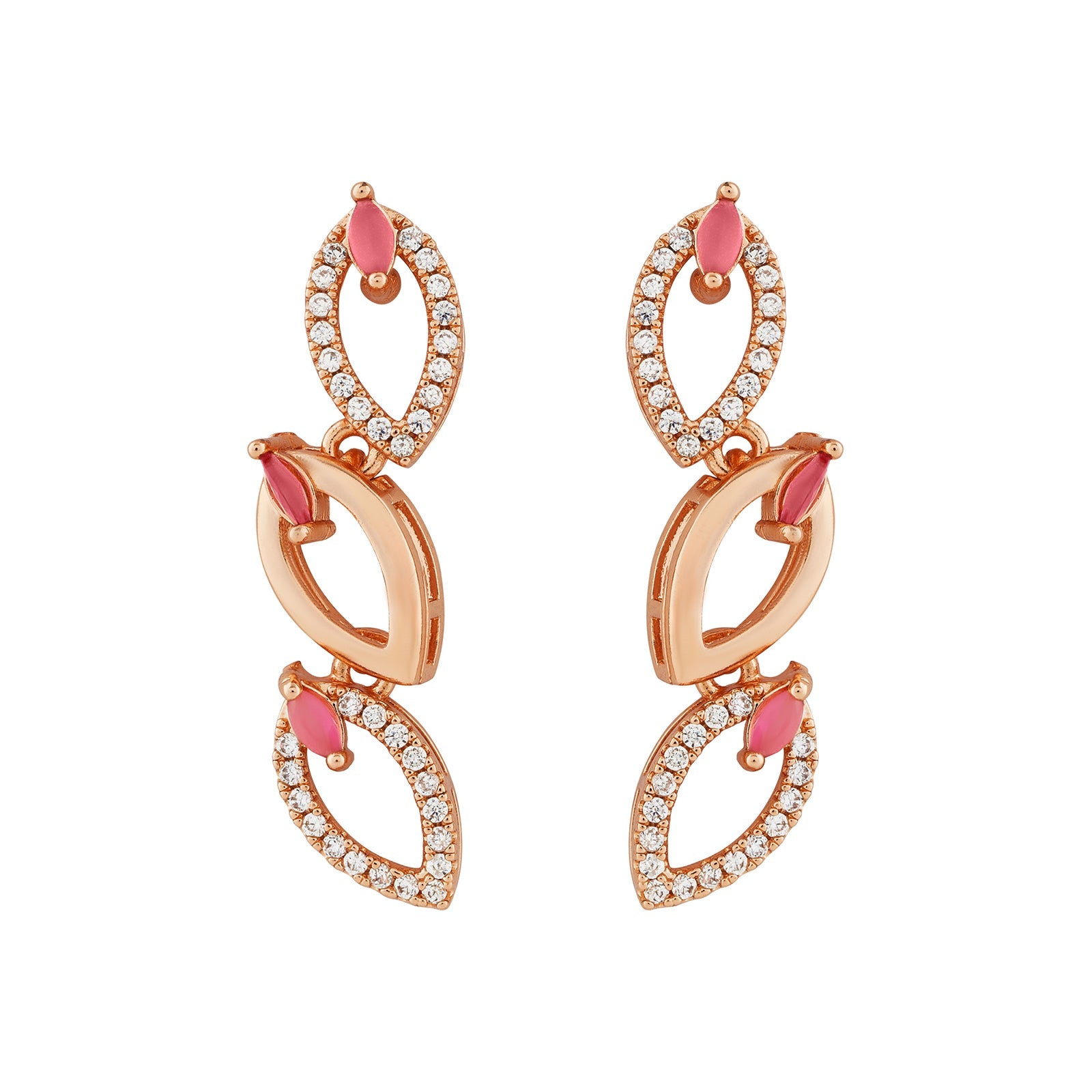 Teejh Lalitha Lustre Red and Rosegold CZ Stones Necklace Set