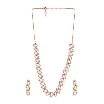 Teejh Lalitha Lustre Aquagreen and Rosegold CZ Stones Necklace Set