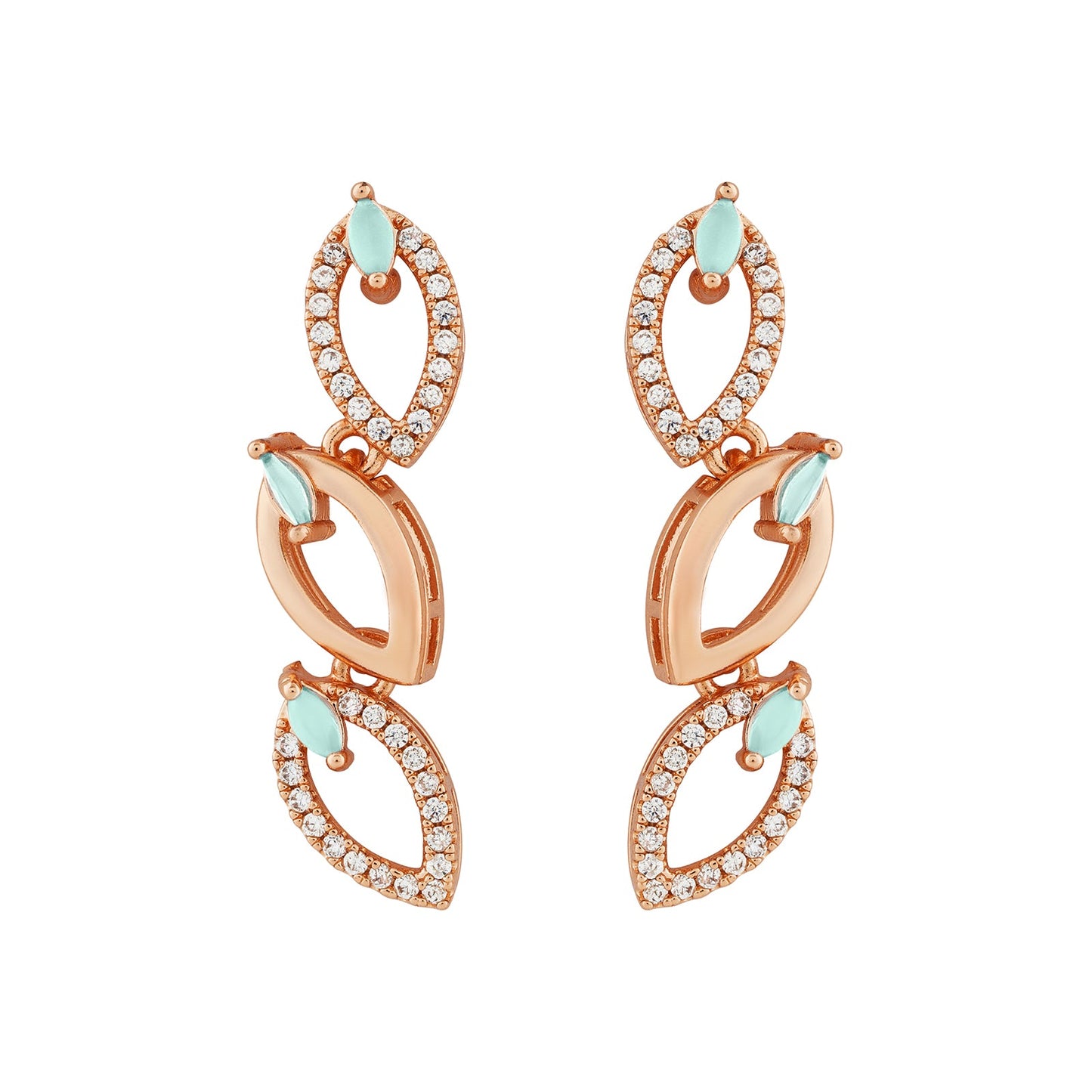 Teejh Lalitha Lustre Aquagreen and Rosegold CZ Stones Necklace Set