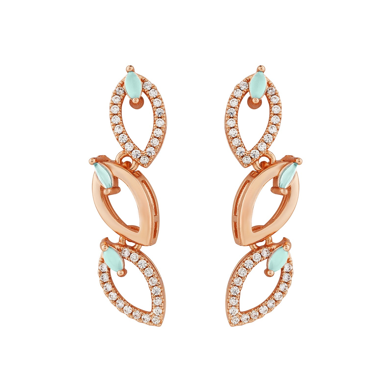 Teejh Lalitha Lustre Aquagreen and Rosegold CZ Stones Necklace Set
