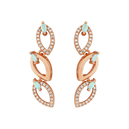 Teejh Lalitha Lustre Aquagreen and Rosegold CZ Stones Necklace Set