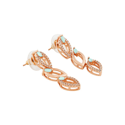 Teejh Lalitha Lustre Aquagreen and Rosegold CZ Stones Necklace Set