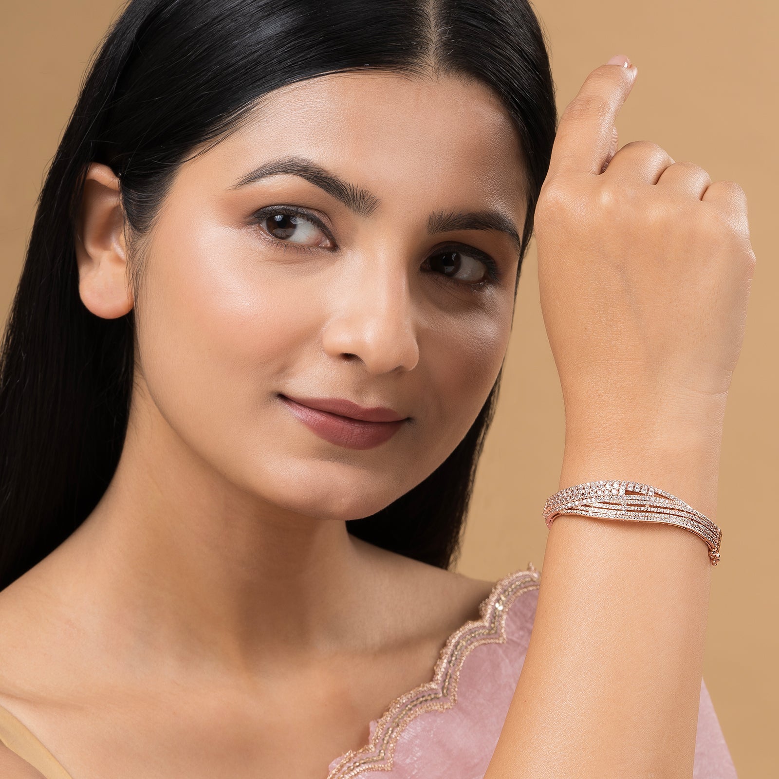 Teejh Tanishka CZ Stones Twinkle Rosegold Bracelet