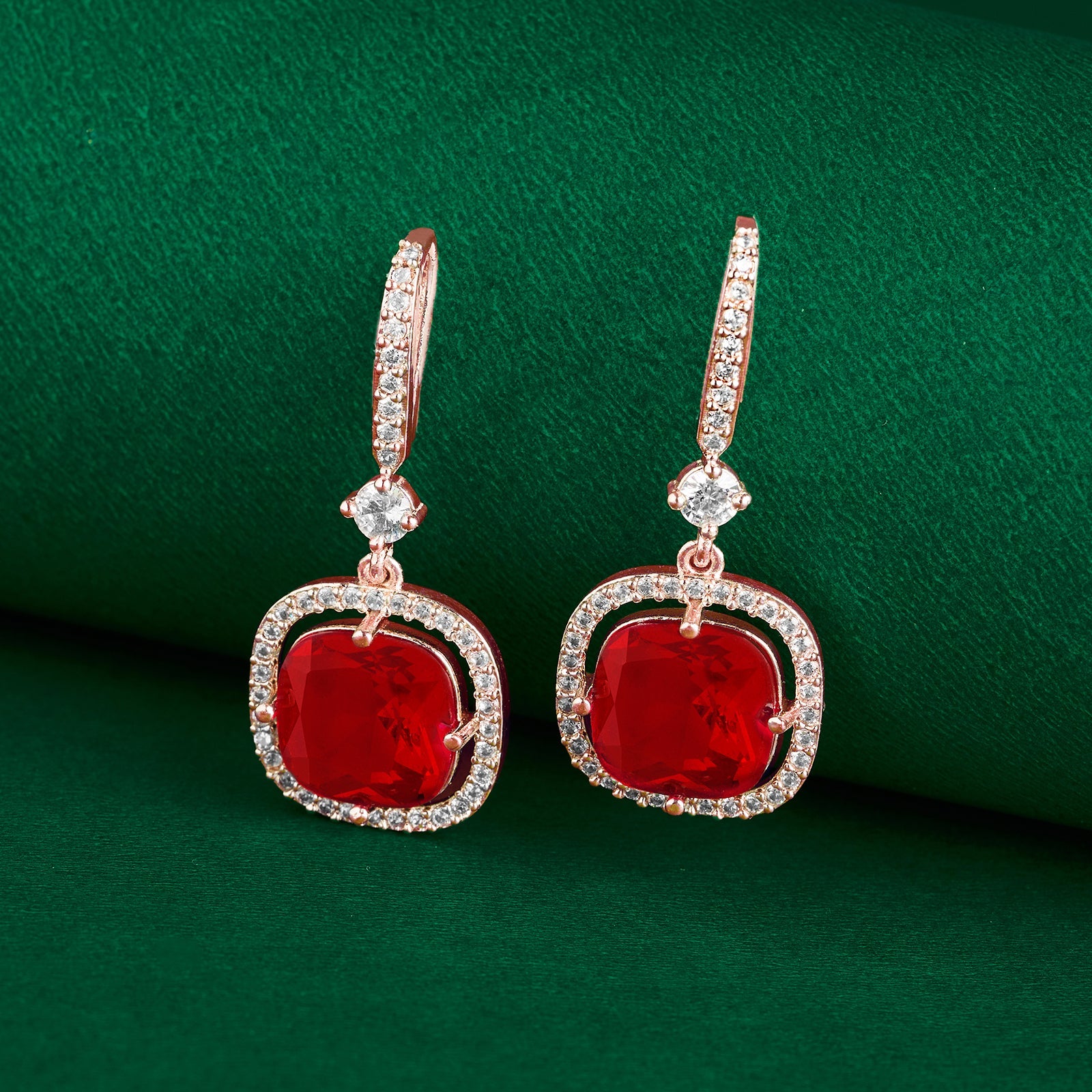 Teejh Twinkle Rosegold Red Stone Earring