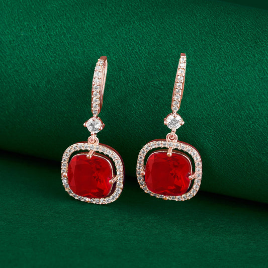 Teejh Twinkle Rosegold Red Stone Earring