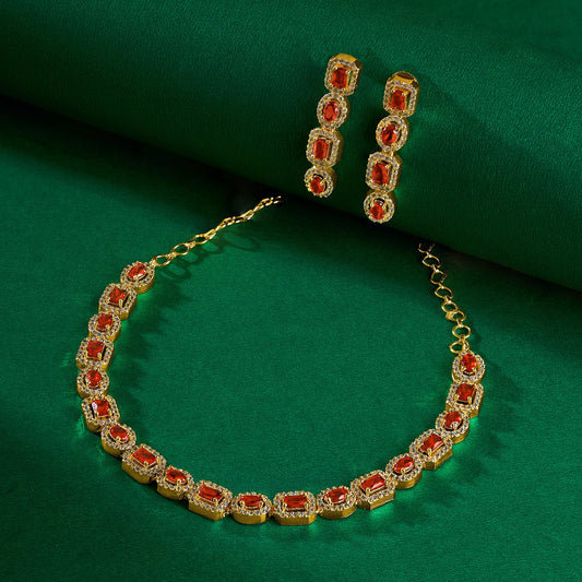 Teejh Elysia Gold and Red stone Necklace set