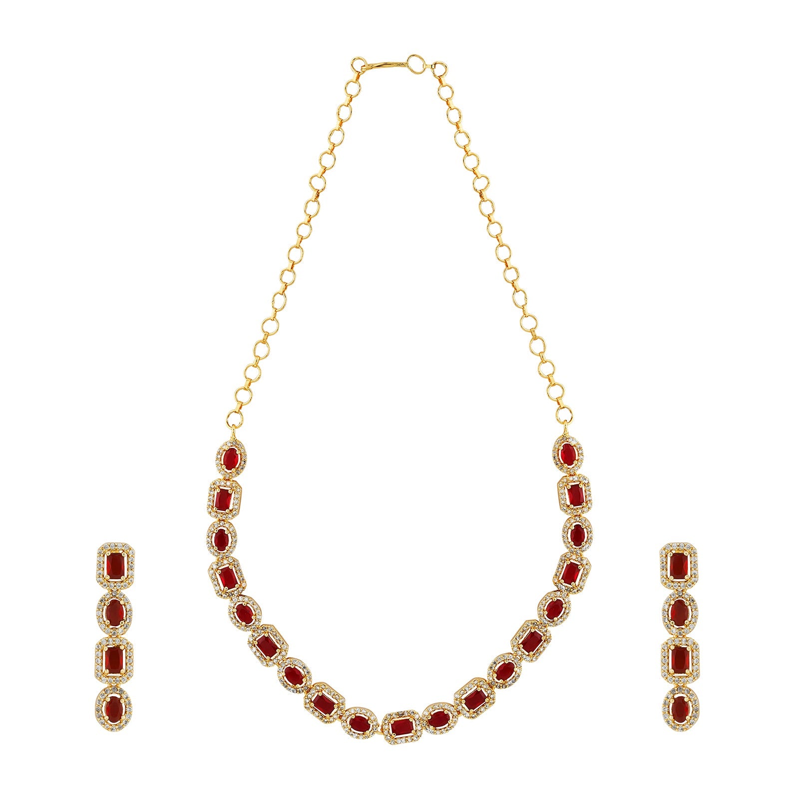 Teejh Elysia Gold and Red stone Necklace set