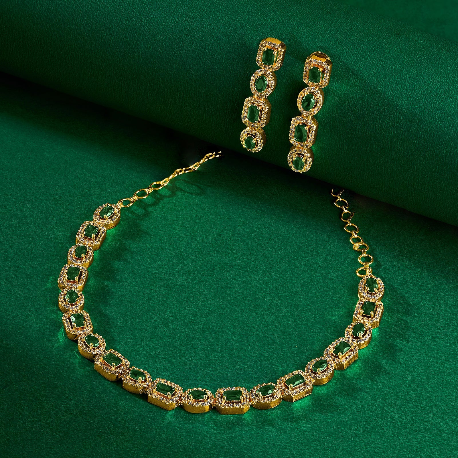 Teejh Elysia Gold and Green CZ stone Necklace set