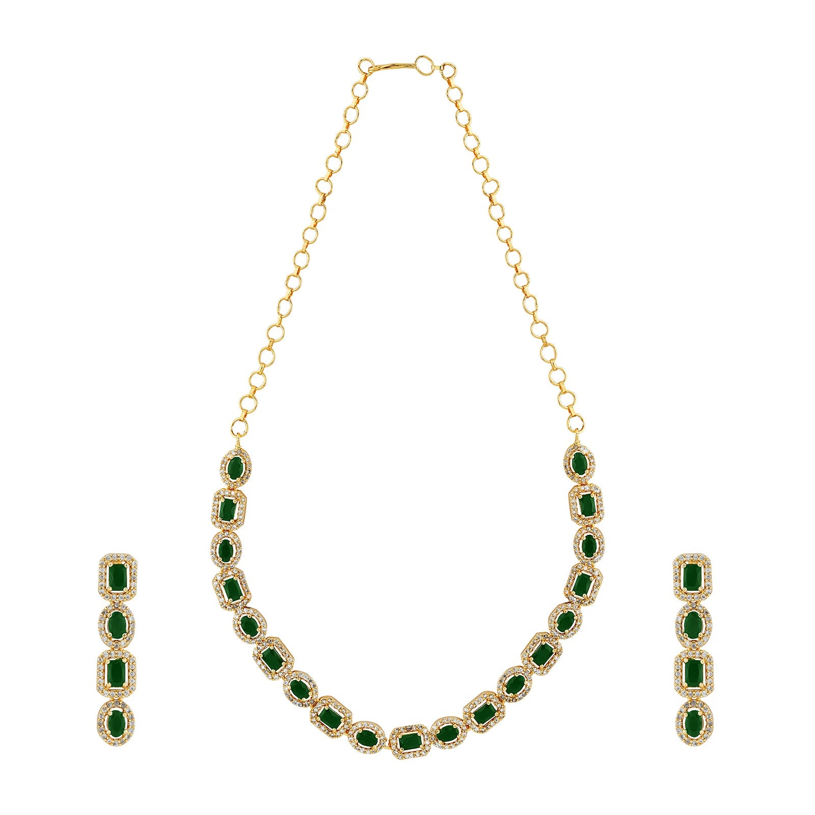 Teejh Elysia Gold and Green CZ stone Necklace set