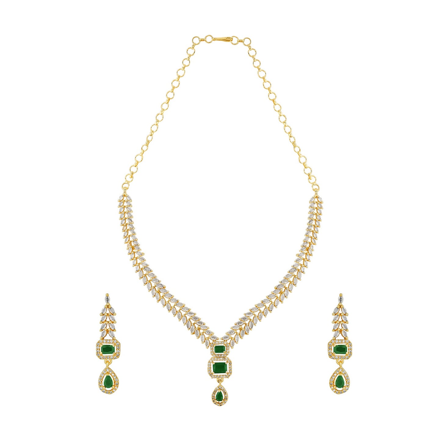 Teejh Sparki Gold and Green CZ Stone Necklace set