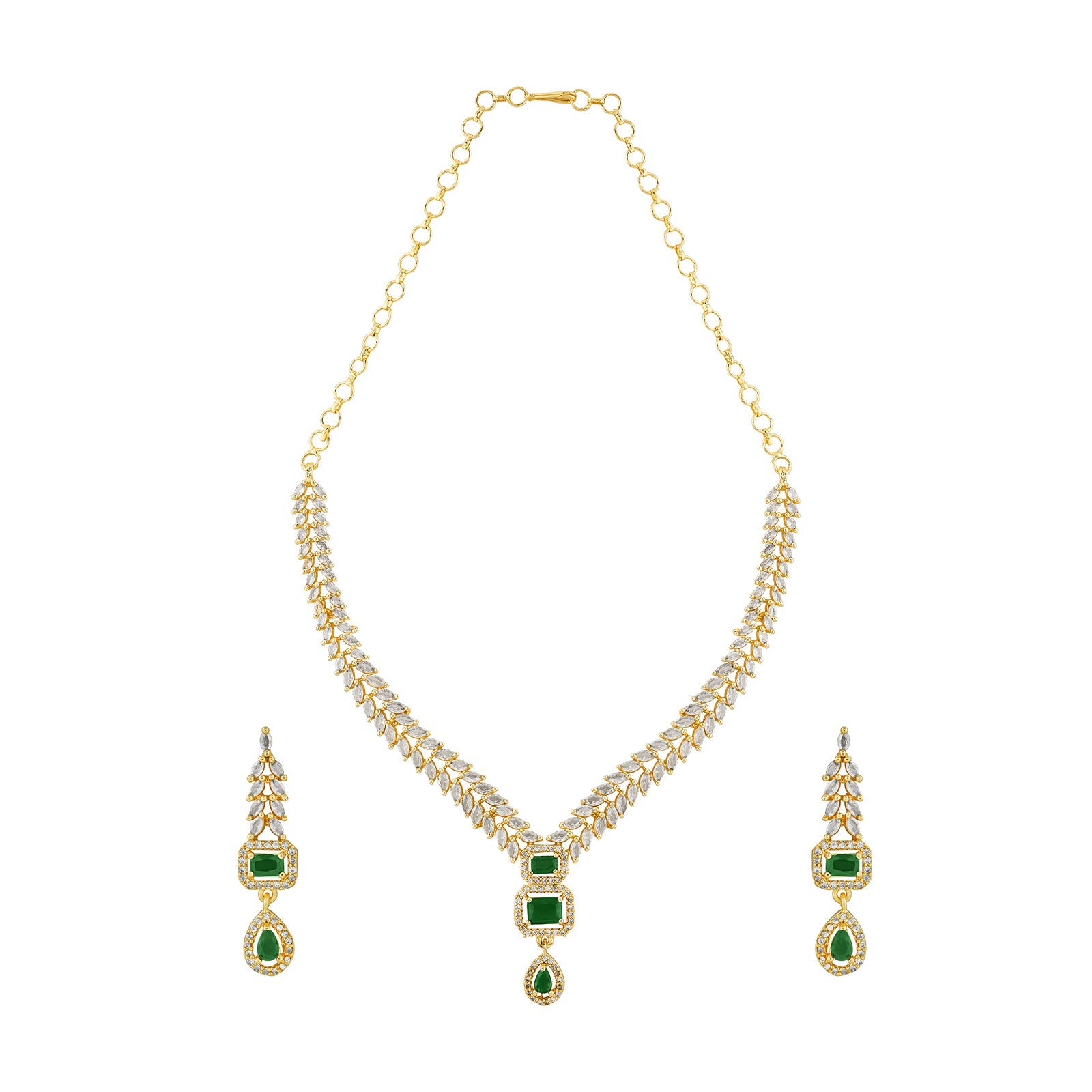 Teejh Sparki Gold and Green CZ Stone Necklace set