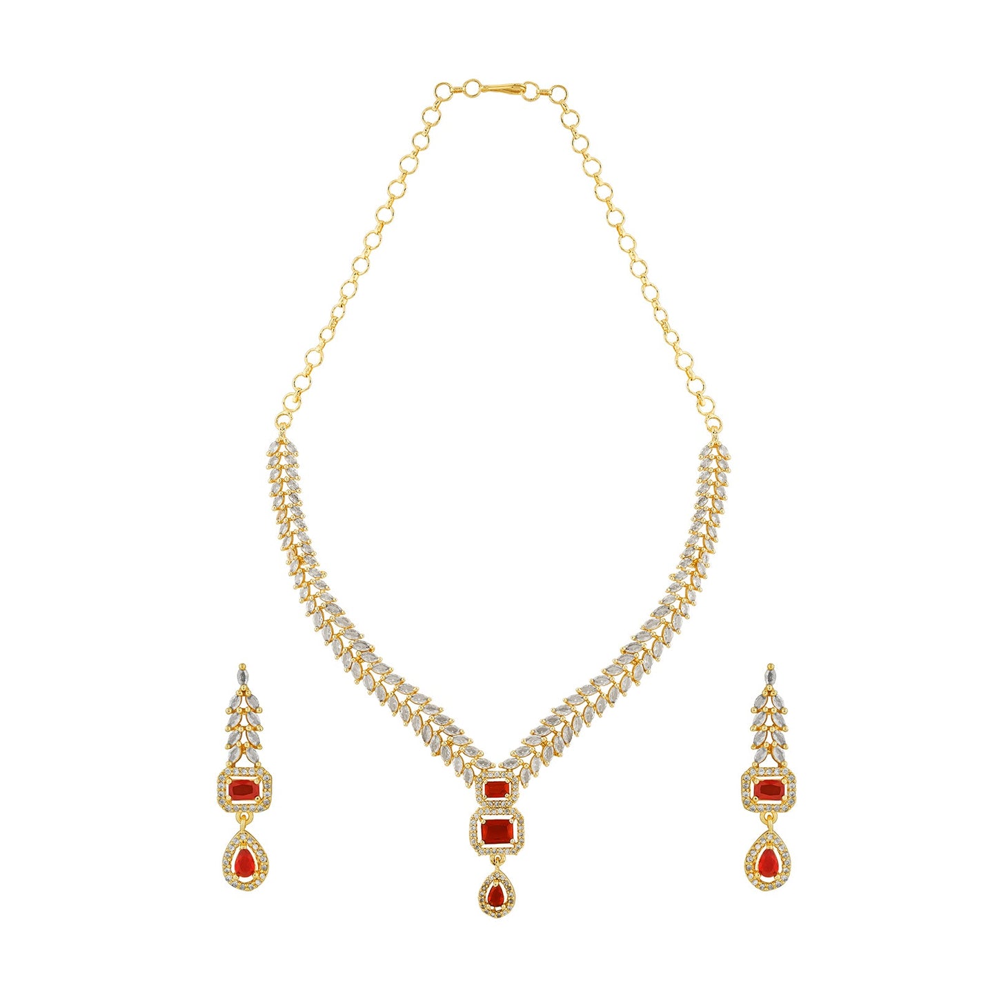 Teejh Sparki Gold and Red CZ Stone Necklace set
