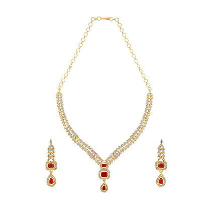 Teejh Sparki Gold and Red CZ Stone Necklace set