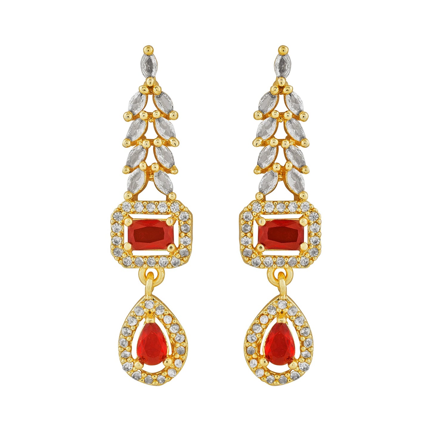 Teejh Sparki Gold and Red CZ Stone Necklace set