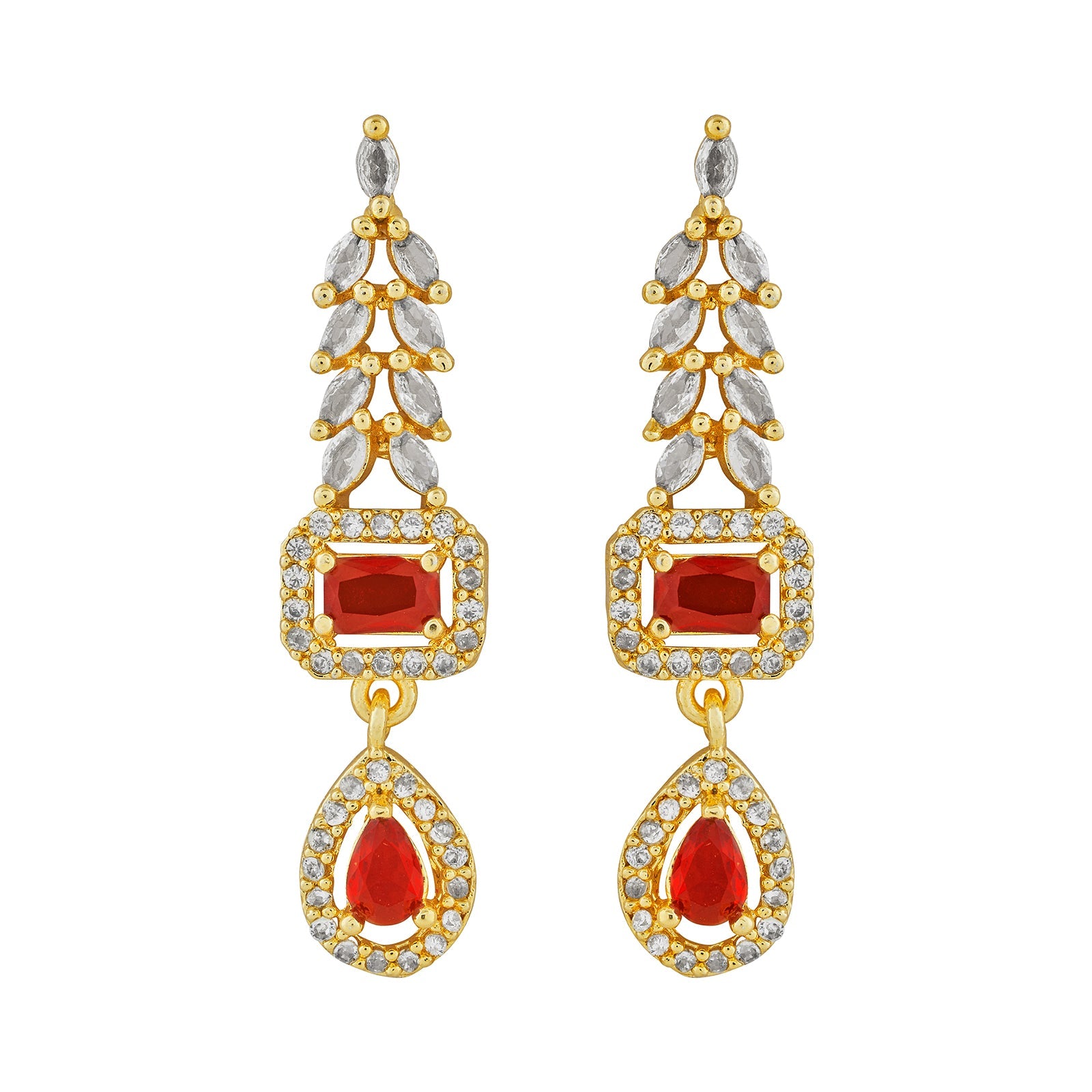 Teejh Sparki Gold and Red CZ Stone Necklace set