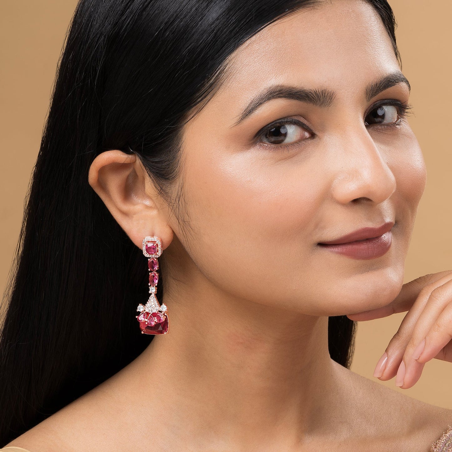 Teejh Zircaa Rosegold and Ruby Earrings