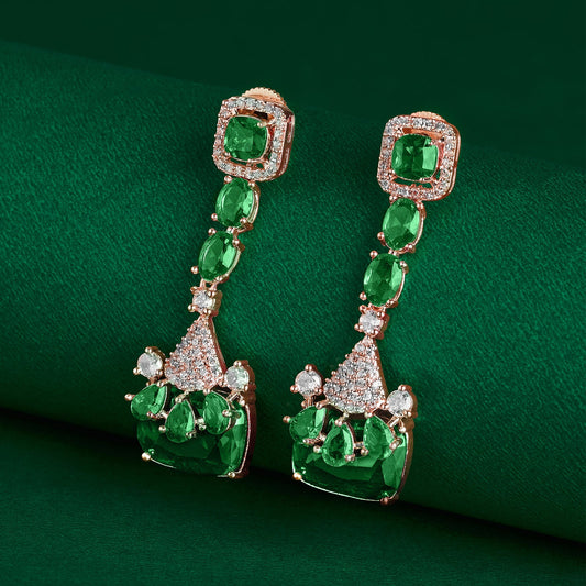 Teejh Zircaa Rosegold and Green Earrings