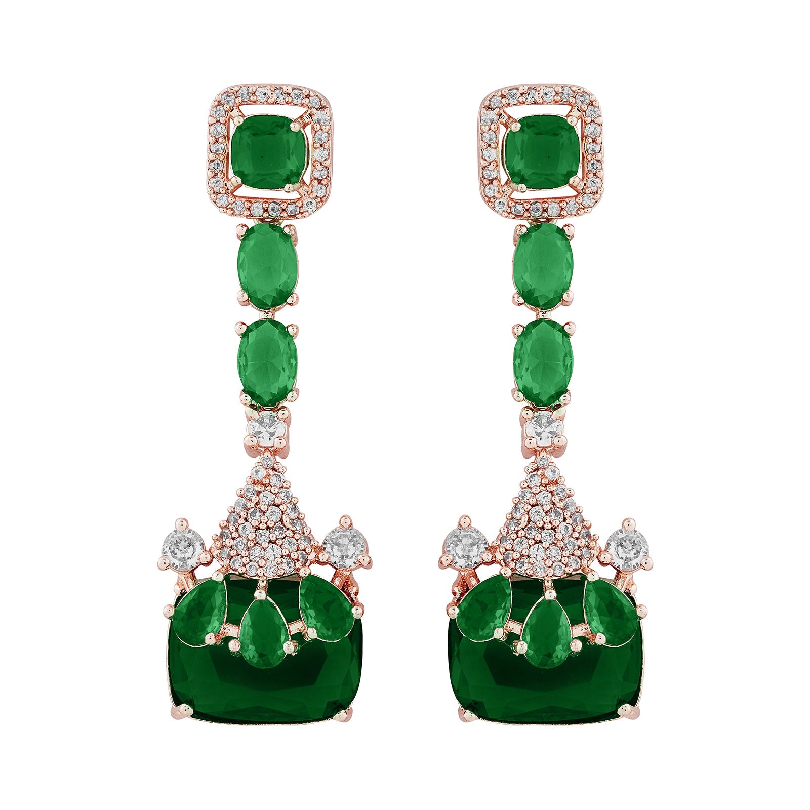 Teejh Zircaa Rosegold and Green Earrings